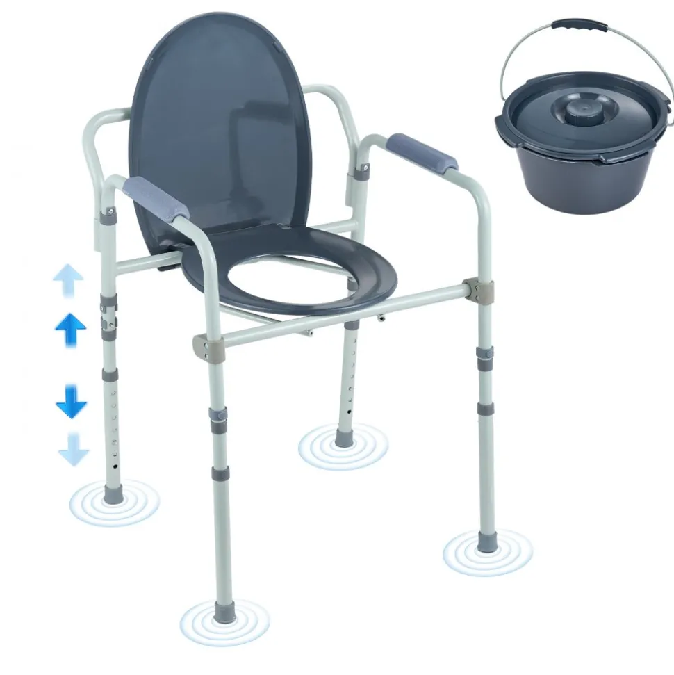 VEVOR Commode Chair, Bedside Commode with Wider Toilet Seat, 7-Level Adjustable Height, 5.8L Removable Bucket, Easy to Assemble, 350 LBS Capacity, Raised Toilet Seat for Adults Seniors