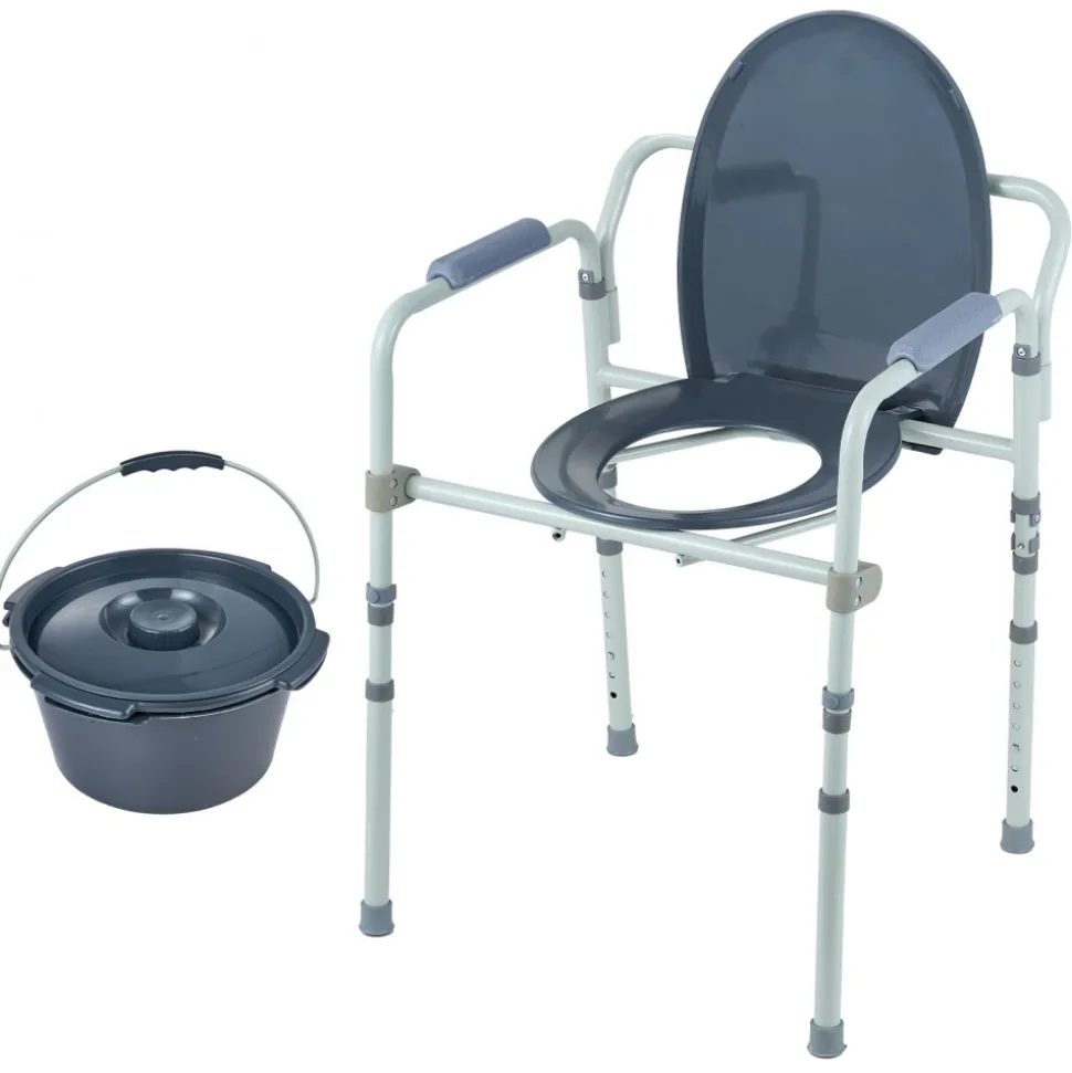 VEVOR Commode Chair, Bedside Commode with Wider Toilet Seat, 7-Level Adjustable Height, 5.8L Removable Bucket, Easy to Assemble, 350 LBS Capacity, Raised Toilet Seat for Adults Seniors