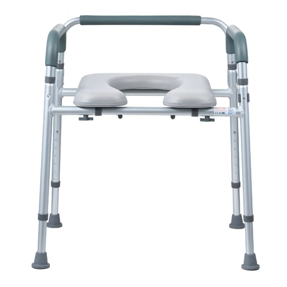 VEVOR Commode Chair, Bedside Commode with Padded Seat and Arms, 7-Level Adjustable Height, 5.8L Removable Bucket, Easy to Assemble, 350 LBS Capacity, Raised Toilet Seat for Adults Seniors