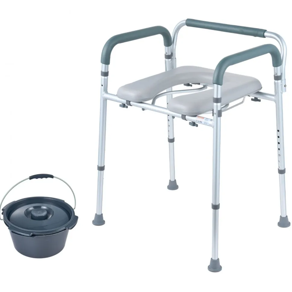 VEVOR Commode Chair, Bedside Commode with Padded Seat and Arms, 7-Level Adjustable Height, 5.8L Removable Bucket, Easy to Assemble, 350 LBS Capacity, Raised Toilet Seat for Adults Seniors