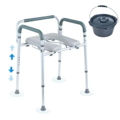 VEVOR Commode Chair, Bedside Commode with Padded Seat and Arms, 7-Level Adjustable Height, 5.8L Removable Bucket, Easy to Assemble, 350 LBS Capacity, Raised Toilet Seat for Adults Seniors