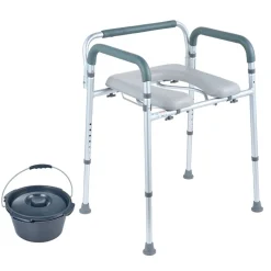 VEVOR Commode Chair, Bedside Commode with Padded Seat and Arms, 7-Level Adjustable Height, 5.8L Removable Bucket, Easy to Assemble, 350 LBS Capacity, Raised Toilet Seat for Adults Seniors