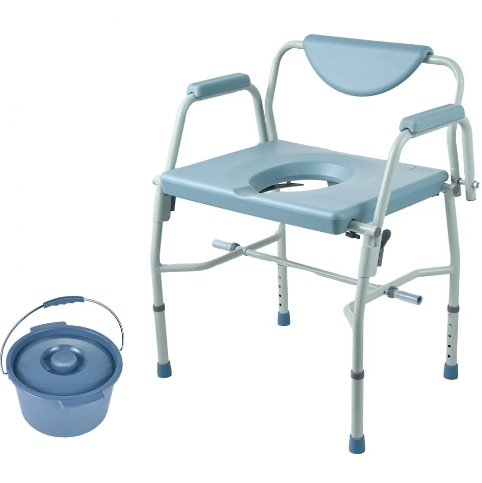 VEVOR Commode Chair, Bedside Commode with Drop-Down Arms and Detachable Backrest, 5-Level Adjustable Height, 7L Removable Bucket, Easy to Assemble, 1000LBS Capacity, Portable Toilet for Adults Seniors