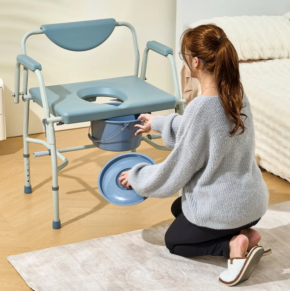 VEVOR Commode Chair, Bedside Commode with Drop-Down Arms and Detachable Backrest, 5-Level Adjustable Height, 7L Removable Bucket, Easy to Assemble, 1000LBS Capacity, Portable Toilet for Adults Seniors