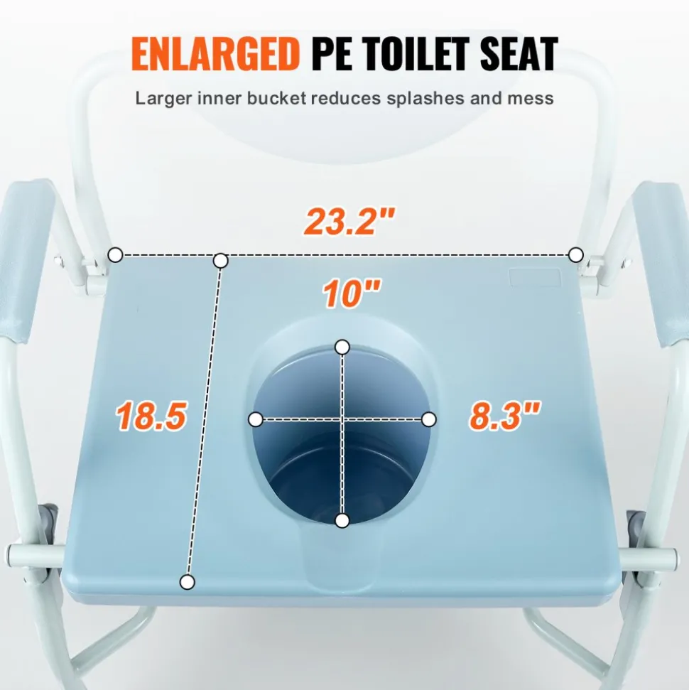 VEVOR Commode Chair, Bedside Commode with Drop-Down Arms and Detachable Backrest, 5-Level Adjustable Height, 7L Removable Bucket, Easy to Assemble, 1000LBS Capacity, Portable Toilet for Adults Seniors