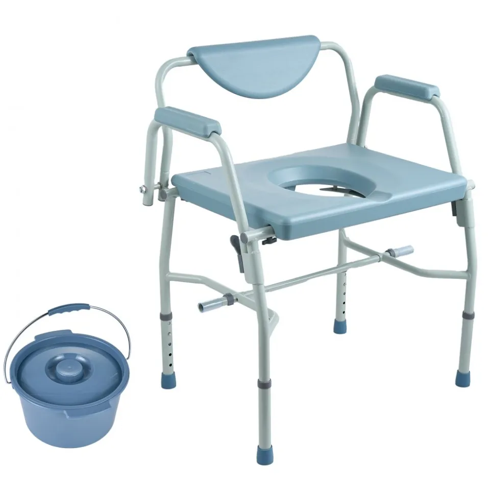 VEVOR Commode Chair, Bedside Commode with Drop-Down Arms and Detachable Backrest, 5-Level Adjustable Height, 7L Removable Bucket, Easy to Assemble, 1000LBS Capacity, Portable Toilet for Adults Seniors