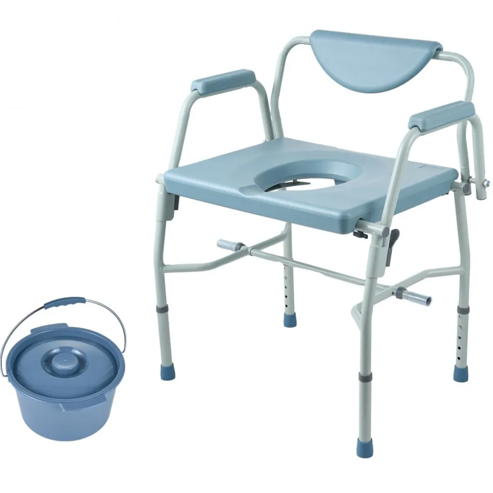 VEVOR Commode Chair, Bedside Commode with Drop-Down Arms and Detachable Backrest, 5-Level Adjustable Height, 7L Removable Bucket, Easy to Assemble, 1000LBS Capacity, Portable Toilet for Adults Seniors