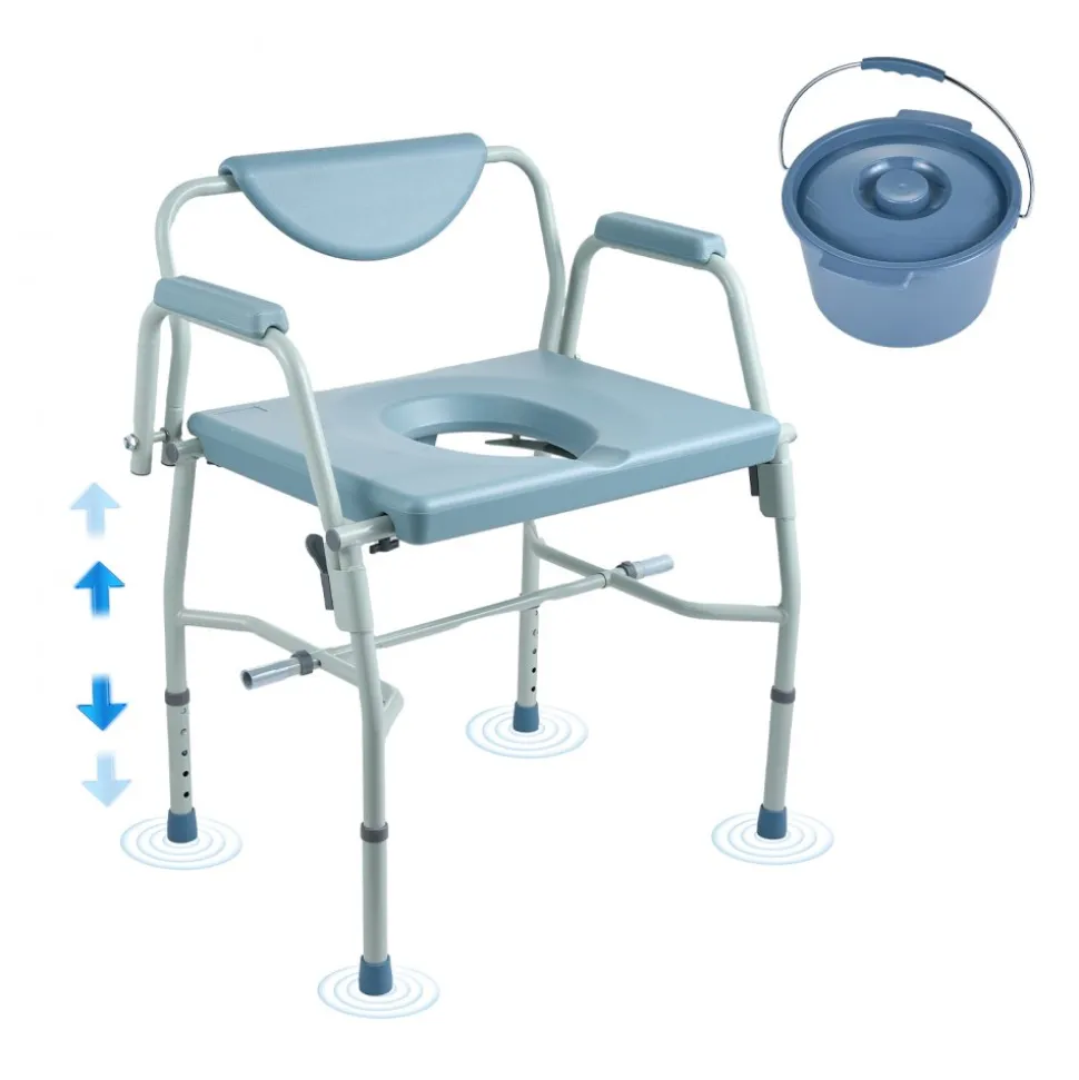 VEVOR Commode Chair, Bedside Commode with Drop-Down Arms and Detachable Backrest, 5-Level Adjustable Height, 7L Removable Bucket, Easy to Assemble, 1000LBS Capacity, Portable Toilet for Adults Seniors