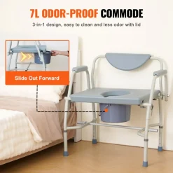 VEVOR Commode Chair, Bedside Commode with Drop-Down Arms and Detachable Backrest, 5-Level Adjustable Height, 7L Removable Bucket, Easy to Assemble, 1000LBS Capacity, Portable Toilet for Adults Seniors