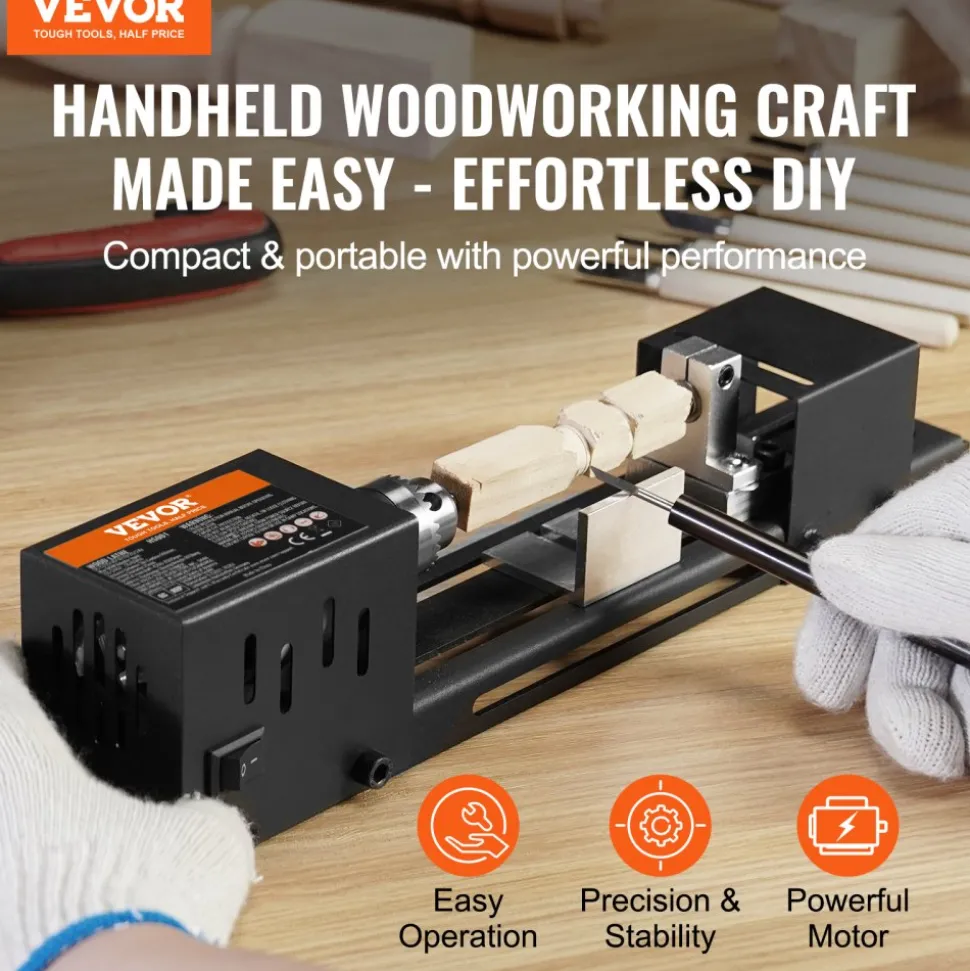 VEVOR Compact Lathe Machine, Dimensions 2.76 x 6.3 inches, 24VDC 96W, Includes Milling Machine Accessories, Features 7 Adjustable Speeds Ranging from 4220 to 8450 RPM, Ideal for DIY Woodworking and