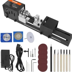 VEVOR Compact Lathe Machine, Dimensions 2.76 x 6.3 inches, 24VDC 96W, Includes Milling Machine Accessories, Features 7 Adjustable Speeds Ranging from 4220 to 8450 RPM, Ideal for DIY Woodworking and