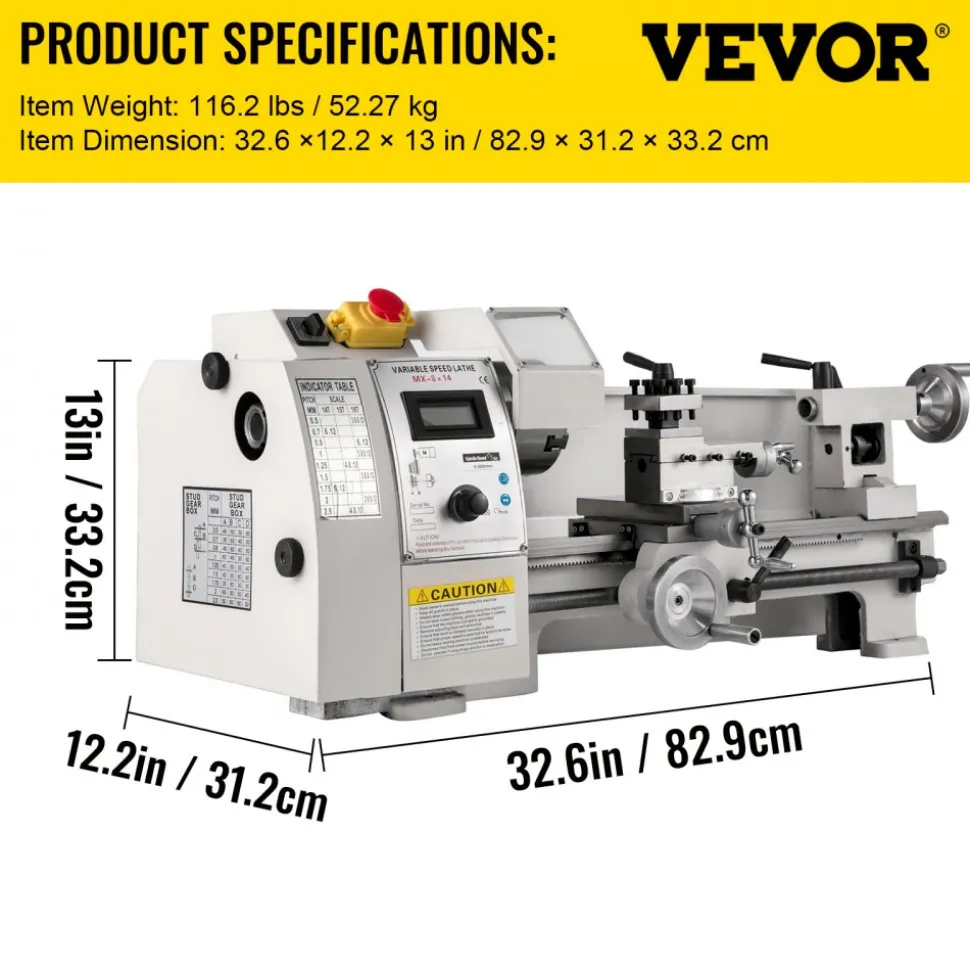 VEVOR Compact Metal Lathe, 8"x14", Adjustable Speed 2250 RPM, 650W Power, Precision Engineering Lathe for Metalworking, Ideal for Crafting Different Metals