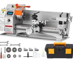VEVOR Compact Metal Lathe, 7'' x 16'', 800W, Precision Desktop Metalworking Lathe, Variable Speed 150-2500 RPM, Includes 3.9'' 3-jaw Chuck & Tool Box for Detailed Part Crafting