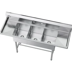 VEVOR 3 Compartment Sink, 18-Gauge 304 Stainless Steel, 14