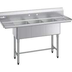 VEVOR 3 Compartment Sink, 18-Gauge 304 Stainless Steel, 14