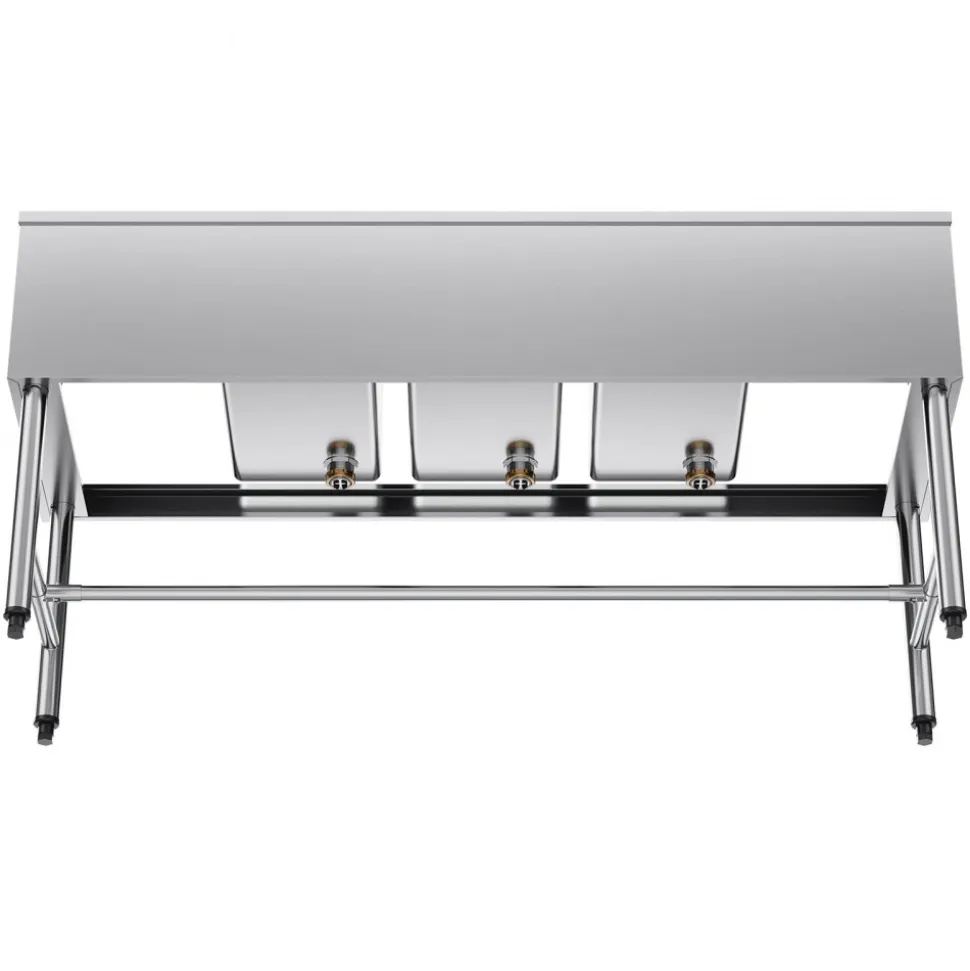 VEVOR 3 Compartment Sink, 18-Gauge 304 Stainless Steel, 10" x 14" x 10" Bowl Size, 3 Bay Commercial Under Bar Sink with Double Drainboard and Backsplash for Kitchen, Restaurant, Food Truck & Home Use