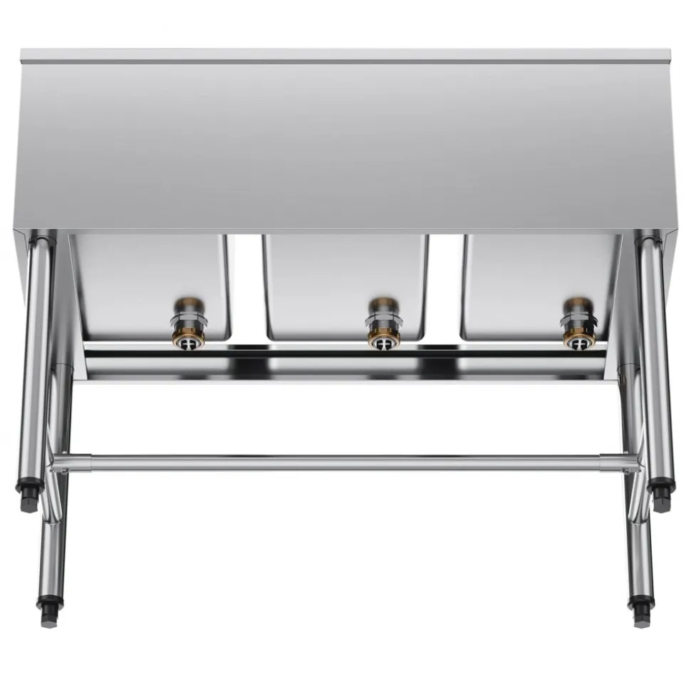 VEVOR 3 Compartment Sink, 18-Gauge 304 Stainless Steel, 10" x 14" x 10" Bowl Size, 3 Bay Commercial Under Bar Sink with Backsplash and Efficient Drainage for Kitchen, Restaurant, Food Truck & Home Use