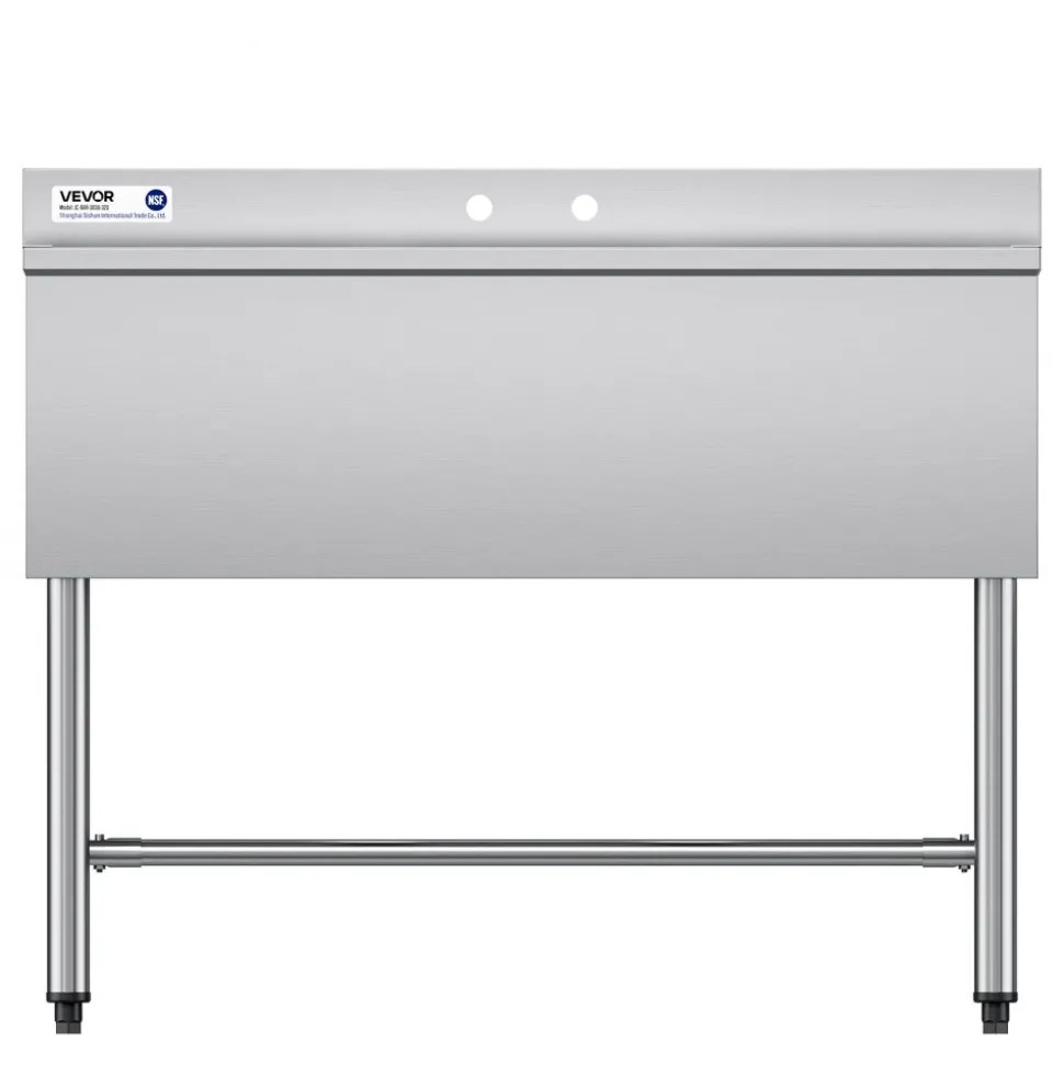 VEVOR 3 Compartment Sink, 18-Gauge 304 Stainless Steel, 10" x 14" x 10" Bowl Size, 3 Bay Commercial Under Bar Sink with Backsplash and Efficient Drainage for Kitchen, Restaurant, Food Truck & Home Use