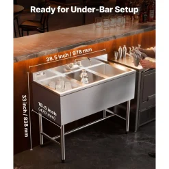 VEVOR 3 Compartment Sink, 18-Gauge 304 Stainless Steel, 10