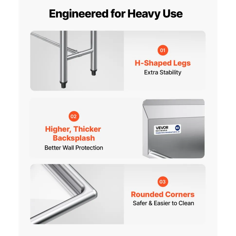 VEVOR 3 Compartment Sink, 18-Gauge 304 Stainless Steel, 10" x 14" x 10" Bowl Size, 3 Bay Commercial Kitchen Prep & Utility Sink with 2 Drainboards and Backsplash for Restaurant, Food Truck & Home Use