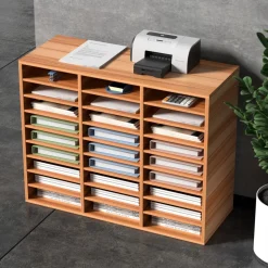 VEVOR 27 Compartments Wood Literature Organizer, Adjustable Shelves, Medium Density Fiberboard Mail Center, Office Home School Storage for Files, Documents, Papers, Magazines, White