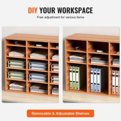 VEVOR 27 Compartments Wood Literature Organizer, Adjustable Shelves, Medium Density Fiberboard Mail Center, Office Home School Storage for Files, Documents, Papers, Magazines, White