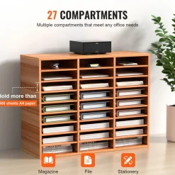 VEVOR 27 Compartments Wood Literature Organizer, Adjustable Shelves, Medium Density Fiberboard Mail Center, Office Home School Storage for Files, Documents, Papers, Magazines, White