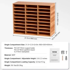 VEVOR 27 Compartments Wood Literature Organizer, Adjustable Shelves, Medium Density Fiberboard Mail Center, Office Home School Storage for Files, Documents, Papers, Magazines, White
