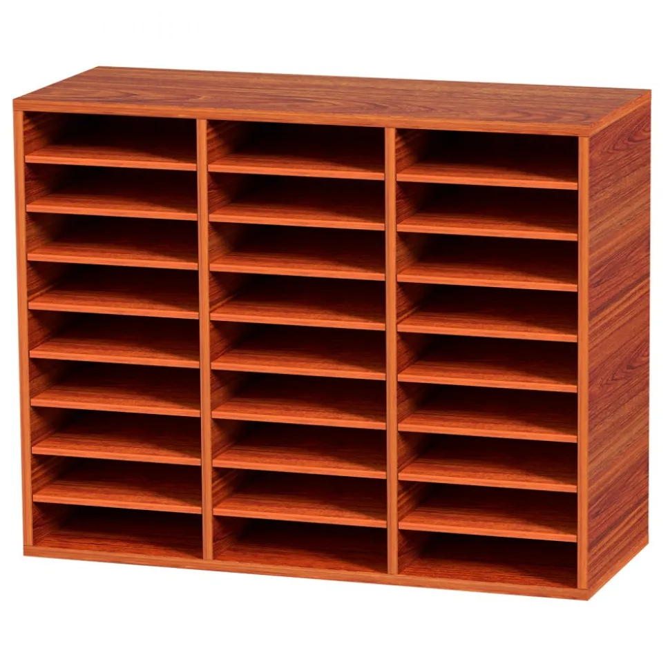 VEVOR 27 Compartments Wood Literature Organizer, Adjustable Shelves, Medium Density Fiberboard Mail Center, Office Home School Storage for Files, Documents, Papers, Magazines, Brown