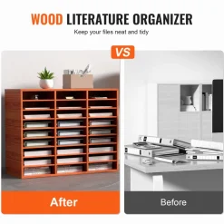 VEVOR 27 Compartments Wood Literature Organizer, Adjustable Shelves, Medium Density Fiberboard Mail Center, Office Home School Storage for Files, Documents, Papers, Magazines, Brown