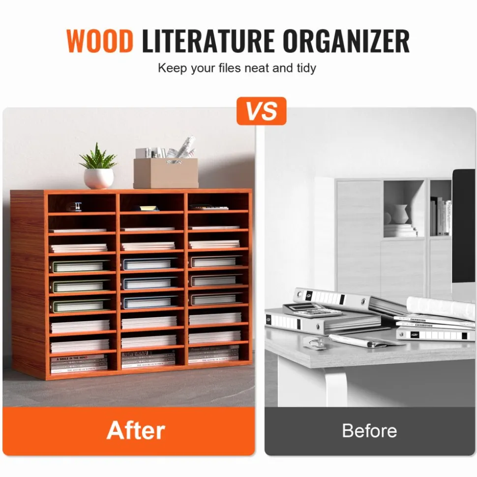 VEVOR 27 Compartments Wood Literature Organizer, Adjustable Shelves, Medium Density Fiberboard Mail Center, Office Home School Storage for Files, Documents, Papers, Magazines, Brown