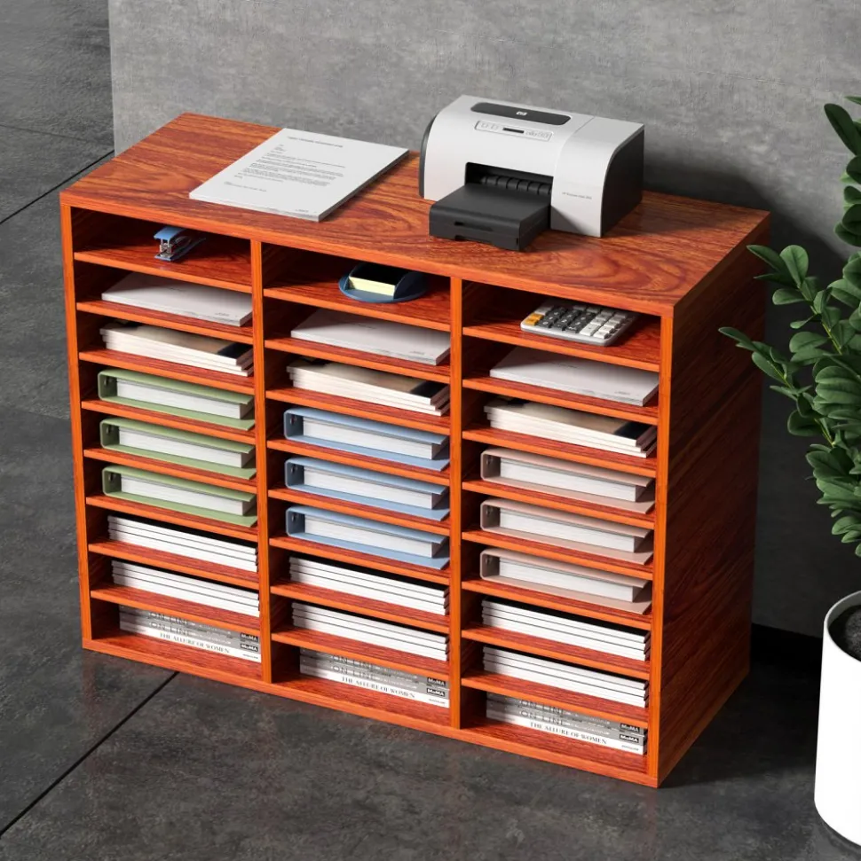 VEVOR 27 Compartments Wood Literature Organizer, Adjustable Shelves, Medium Density Fiberboard Mail Center, Office Home School Storage for Files, Documents, Papers, Magazines, Brown