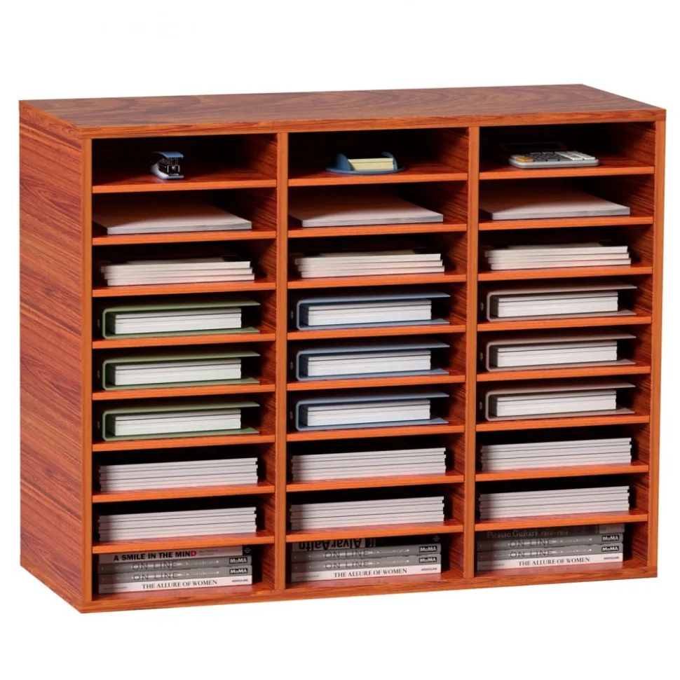 VEVOR 27 Compartments Wood Literature Organizer, Adjustable Shelves, Medium Density Fiberboard Mail Center, Office Home School Storage for Files, Documents, Papers, Magazines, Brown