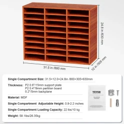 VEVOR 27 Compartments Wood Literature Organizer, Adjustable Shelves, Medium Density Fiberboard Mail Center, Office Home School Storage for Files, Documents, Papers, Magazines, Brown