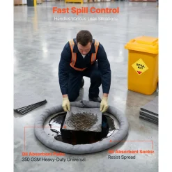 VEVOR Complete Spill Absorbent Kit for Oil & Water, 40PCS Heavy-Duty Oil Absorbent Pads, 3 Socks, 2 Pillows, 5 Hazardous Material Bags, 20-Gallon Wheeled Drum for Garage Workshop Spill Control