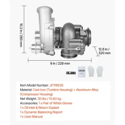 VEVOR Complete Turbo Turbocharger Kit with Wastegate Actuator, Compatible with Ford V8 7.3L Excursion 2000-2003, F-250 F-350 F-450 F-550 Super Duty 1999-2003, Replace# 1831383C92, 1831383C93