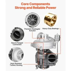 VEVOR Complete Turbo Turbocharger Kit with Wastegate Actuator, Compatible with Ford V8 7.3L Excursion 2000-2003, F-250 F-350 F-450 F-550 Super Duty 1999-2003, Replace# 1831383C92, 1831383C93