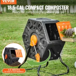 VEVOR Compost Bin, 18.5-Gal Composting Tumbler, Compact Single Rotating Chamber with Sliding Door and Steel Frame, BPA Free  Small Composter Bin Tumbler for Garden, Kitchen, Yard, Outdoor