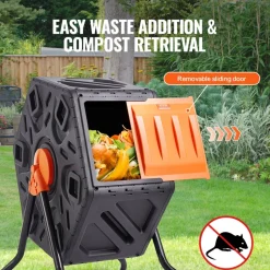 VEVOR Compost Bin, 18.5-Gal Composting Tumbler, Compact Single Rotating Chamber with Sliding Door and Steel Frame, BPA Free  Small Composter Bin Tumbler for Garden, Kitchen, Yard, Outdoor