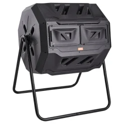 VEVOR Compost Bin, 43-Gal Dual Chamber Composting Tumbler, Large Tumbling Rotating Composter with 2 Sliding Doors and Steel Frame, BPA Free Composter Bin Tumbler for Garden, Kitchen, Yard, Outdoor