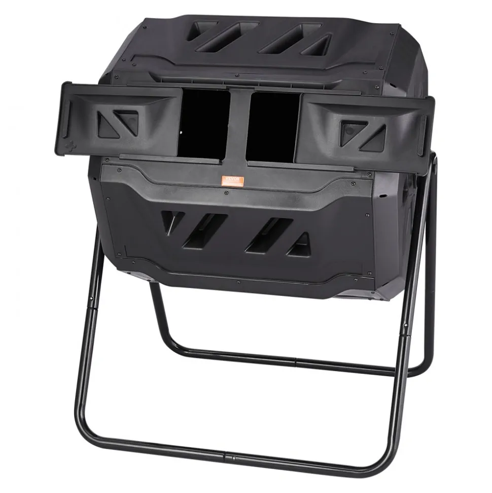 VEVOR Compost Bin, 43-Gal Dual Chamber Composting Tumbler, Large Tumbling Rotating Composter with 2 Sliding Doors and Steel Frame, BPA Free Composter Bin Tumbler for Garden, Kitchen, Yard, Outdoor