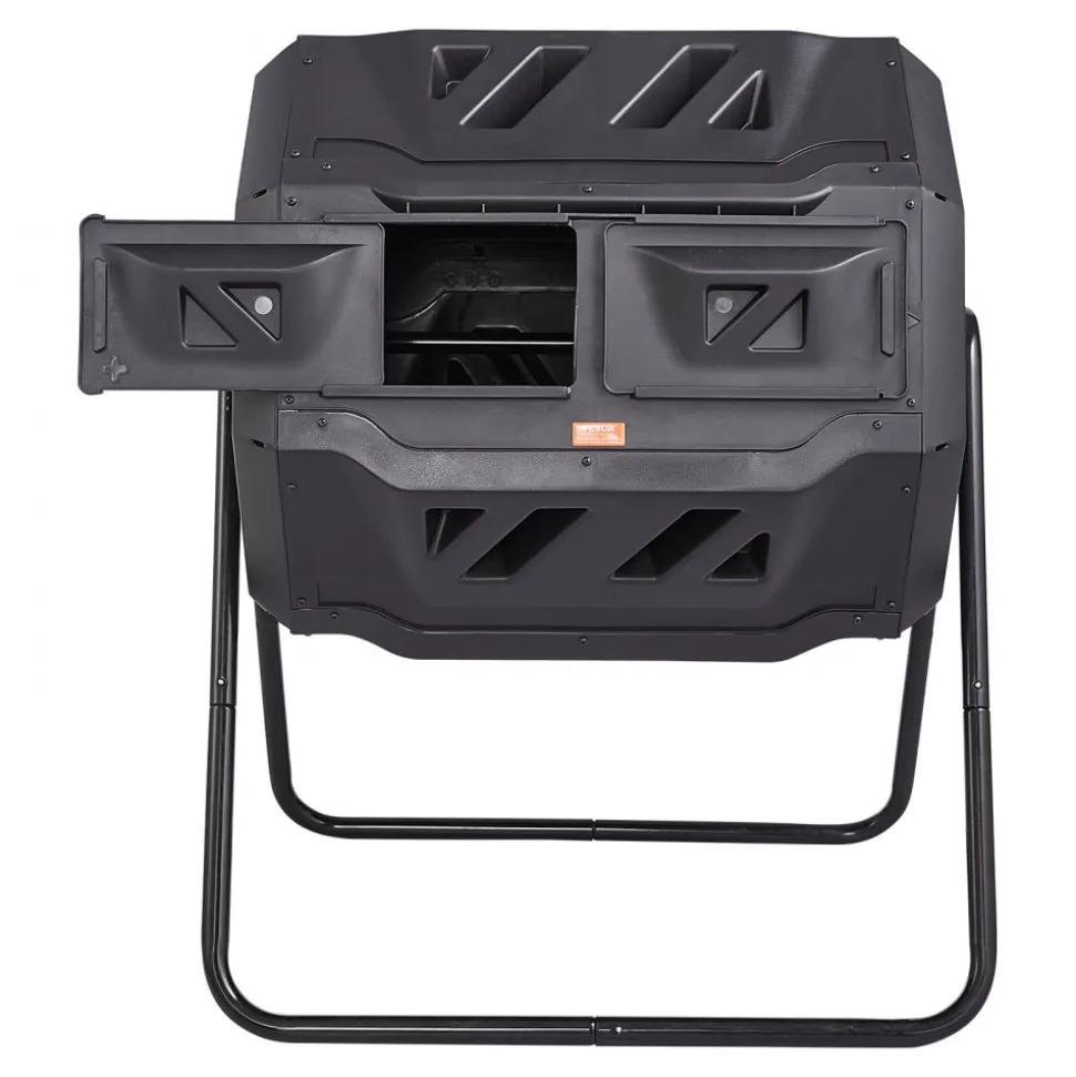 VEVOR Compost Bin, 43-Gal Dual Chamber Composting Tumbler, Large Tumbling Rotating Composter with 2 Sliding Doors and Steel Frame, BPA Free Composter Bin Tumbler for Garden, Kitchen, Yard, Outdoor