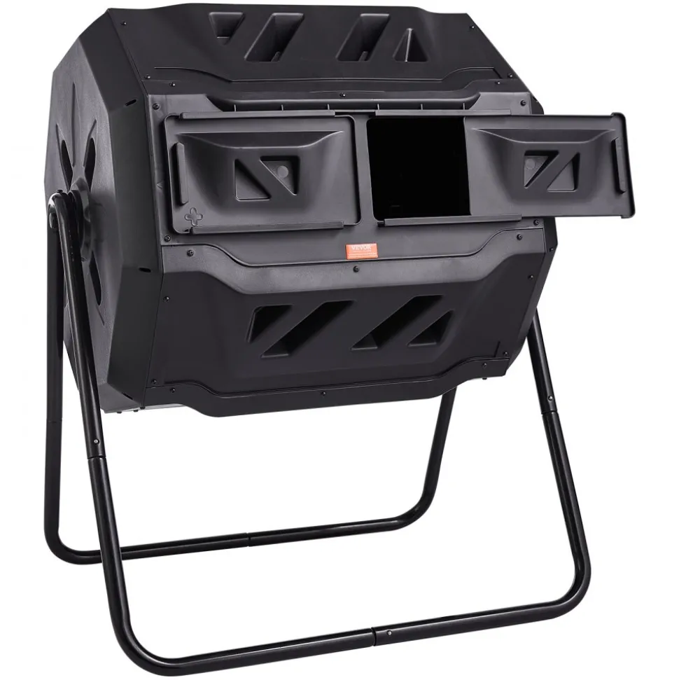 VEVOR Compost Bin, 43-Gal Dual Chamber Composting Tumbler, Large Tumbling Rotating Composter with 2 Sliding Doors and Steel Frame, BPA Free Composter Bin Tumbler for Garden, Kitchen, Yard, Outdoor