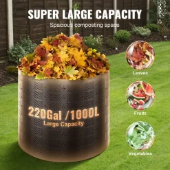 VEVOR Compost Bin 220 Gallon, Outdoor Expandable Composter, Easy to Setup & Large Capacity Composting Bin, Fast Creation of Fertile Soil