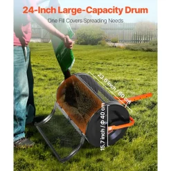 VEVOR Compost Spreader, 24 in Wide Peat Moss Spreader with T Shaped Handle, 3 Heights Adjustable, Powder-Coated Steel Garden Peat Moss Roller, Heavy Duty Grass Seed Spreaders for Planting Seeding