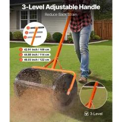 VEVOR Compost Spreader, 24 in Wide Peat Moss Spreader with T Shaped Handle, 3 Heights Adjustable, Powder-Coated Steel Garden Peat Moss Roller, Heavy Duty Grass Seed Spreaders for Planting Seeding