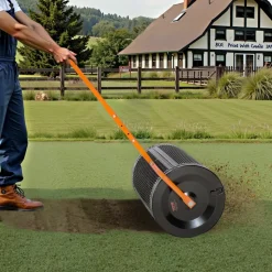 VEVOR Compost Spreader, 24 in Wide Peat Moss Spreader with T Shaped Handle, 3 Heights Adjustable, Powder-Coated Steel Garden Peat Moss Roller, Heavy Duty Grass Seed Spreaders for Planting Seeding