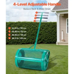VEVOR Compost Spreader, 24 in Wide Peat Moss Spreader with Push/Tow Handle, 4 Heights Adjustable, Powder-Coated Steel Garden Peat Moss Roller, Heavy Duty Grass Seed Spreaders for Planting Seeding