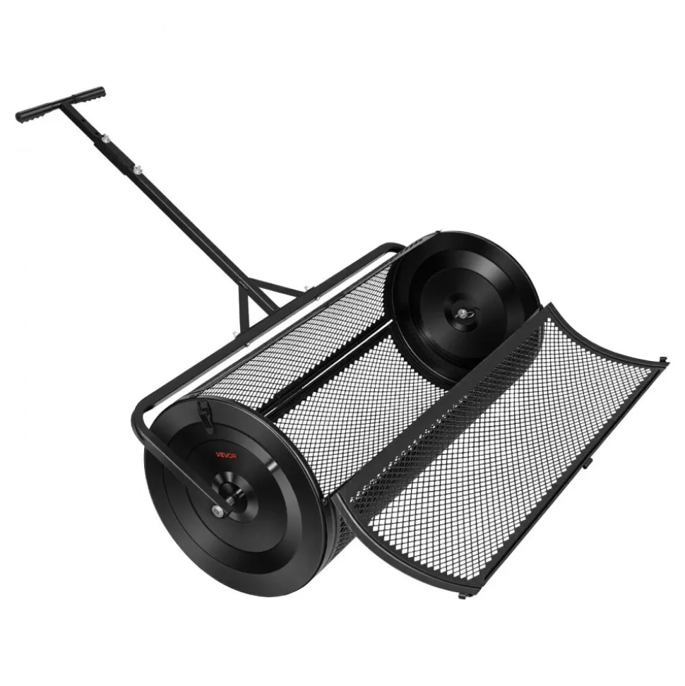 VEVOR Compost Spreader, 44" Wide Peat Moss Spreader with Push/Tow Handle, 4 Heights Adjustable, Powder-Coated Steel Garden Peat Moss Roller, Heavy Duty Grass Seed Roller for Planting Seeding, Black