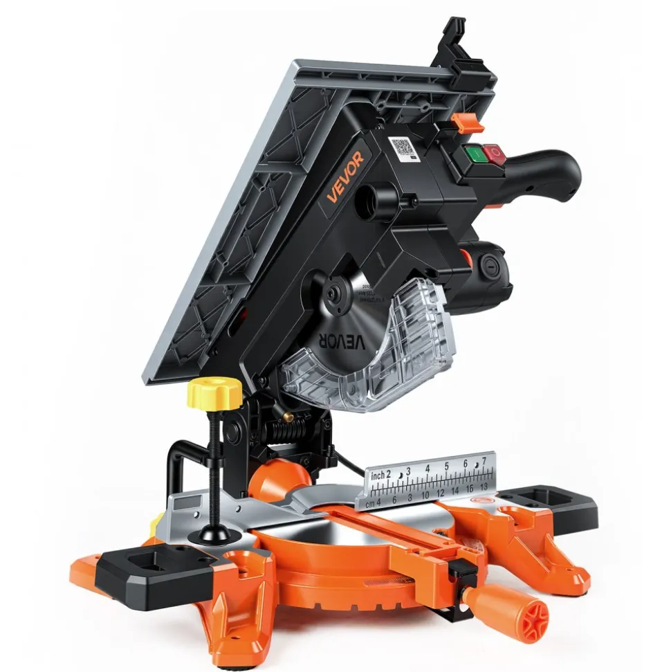 VEVOR Compound Miter Saw, 8-1/4 inch Blade, 2-in-1 Miter/Table Saw, with Precision Laser Alignment, Adjustable Angles, 4800 RPM, with Splash Guard, for Cutting Wood, Metals, Laminates, and Plastic